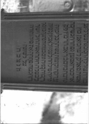 Grabstein 206 (Index: 99609842) Material: Sandstein Zustand: gut, Schrift mit schwarzer Farbe nachgezogen Beschreibung: Stele, Segmentbogenabschluß mit Verdachung und Urnenaufsatz, Schriftfeld eingetieft mit Rundbogenabschluß, Sockel Symbolik: Urne, Rosetten: Grabstein 206B (Nachholaufnahme 6)