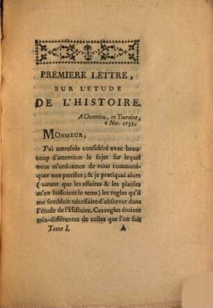 Lettres Sur L'Histoire : Traduites De L'Anglois. 1
