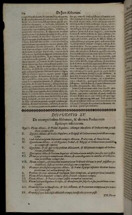 Disputatio XV. De exemptionibus Abbatum, & aliorum Prælatorum Episcopis inferiorum.