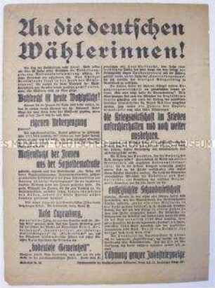 Wahlaufruf der DNVP an die Frauen zur Wahl der Nationalversammlung 1919