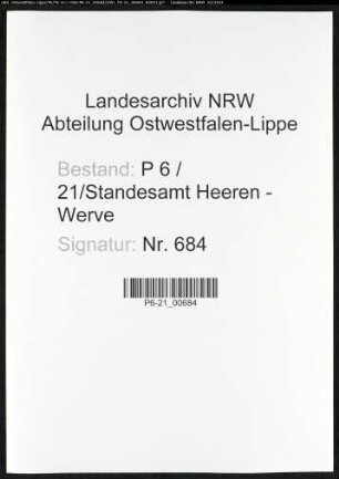 Sterberegister Standesamt Heeren-Werve