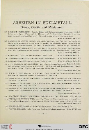Arbeiten in Edelmetall. Dosen, Geräte und Miniaturen (Nr. 147-195)