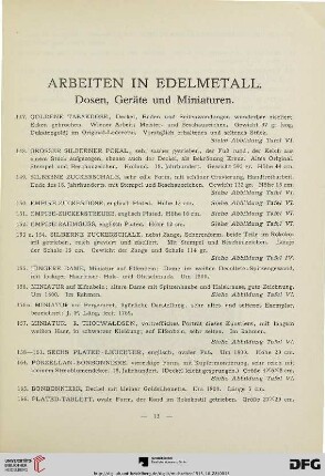 Arbeiten in Edelmetall. Dosen, Geräte und Miniaturen (Nr. 147-195)
