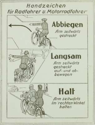 Handzeichen für Radfahrer und Motorradfahrer