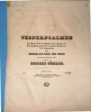 Vesperpsalmen : (Nr. 1-6) ; für Sopran, Alt, Baß u. Orgel