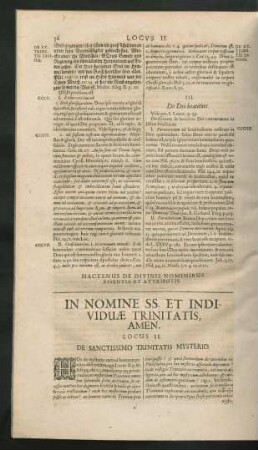 Locus II. De Sanctissimo Trinitatis Mysterio.