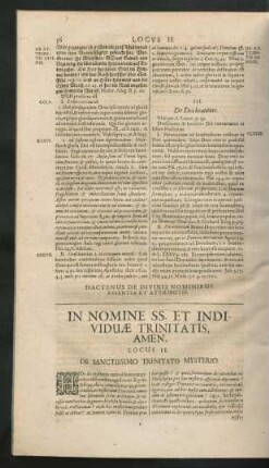 Locus II. De Sanctissimo Trinitatis Mysterio.