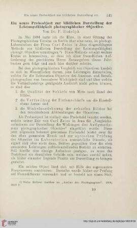 Ein neues Probeobject zur bildlichen Darstellung der Leistungsfähigkeit photographischer Objective