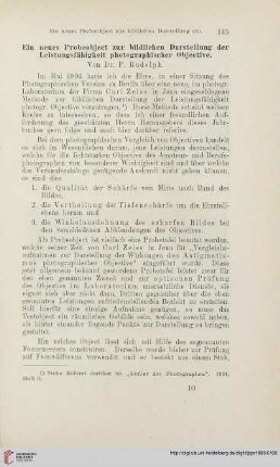 Ein neues Probeobject zur bildlichen Darstellung der Leistungsfähigkeit photographischer Objective