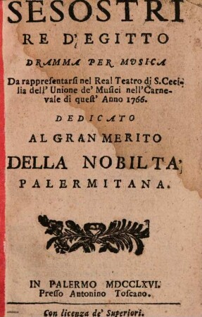 Sesostri Re d'Egitto : Dramma per musica