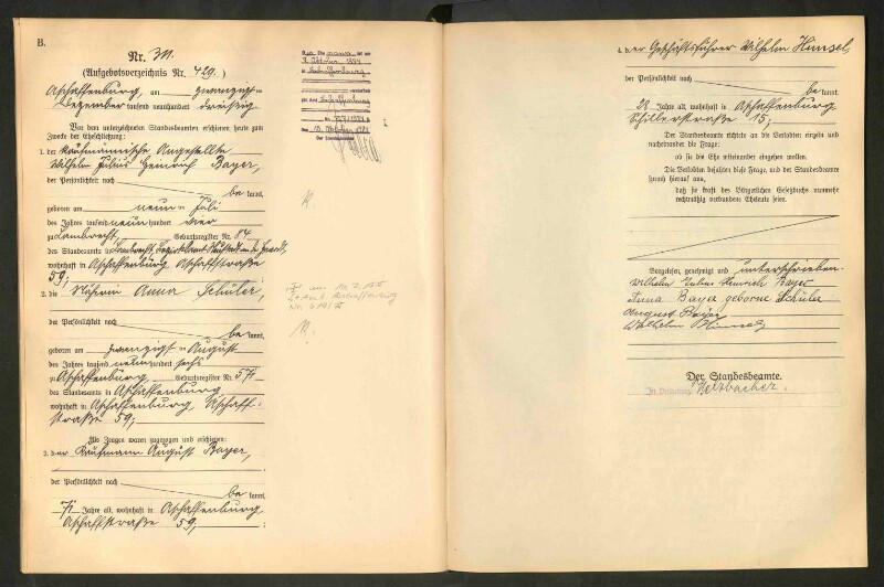 Standesamtsbuch der Stadt Aschaffenburg: Eheschließungen 252/1930 - 130/1931