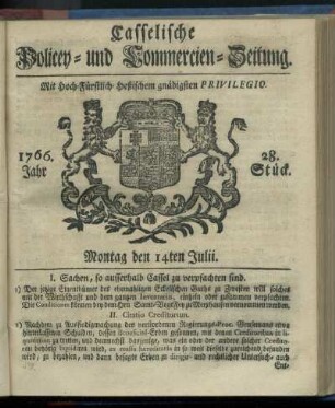 28. Stueck, Montag den 14ten Julii 1766