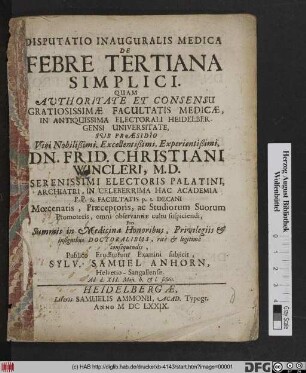 Disputatio Inauguralis Medica De Febre Tertiana Simplici