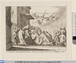 St. Benedict überreicht seine Ordens Regul zur Confirmation, dem Päpstischen Stuel