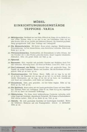 Möbel – Einrichtungsgegenstände – Teppiche – Varia (Nr. 361-400)