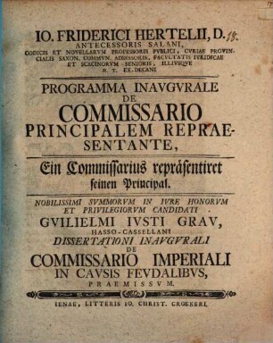 Programma inaugurale de commissario principalem repraesentante