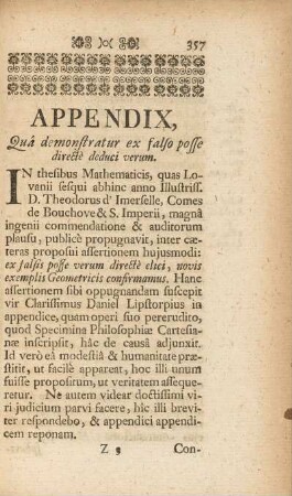 Appendix, Quâ demonstratur ex falso posse direcè deduci verum