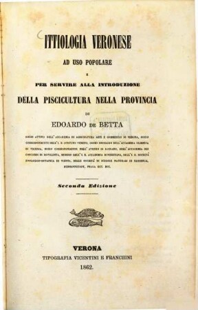 Ittiologia Veronese ad uso popolare e per servire alla introduzione della piscicultura nella provincia