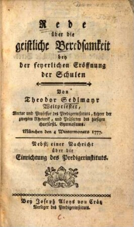 Rede über die geistliche Beredsamkeit