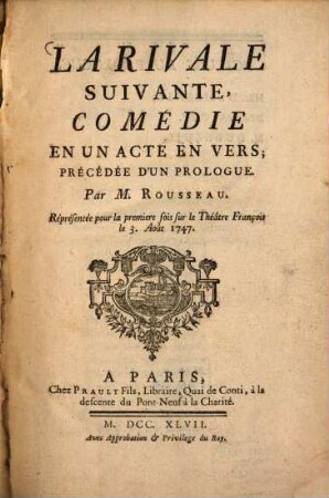 La rivale suivante : comédie en un acte en vers ; précédée d'un prologue