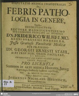 Disputatio Medica Inauguralis De Febris Pathologia In Genere