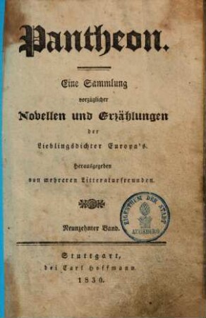 Pantheon : eine Sammlung vorzüglicher Novellen und Erzählungen der Lieblingsdichter Europas, 19