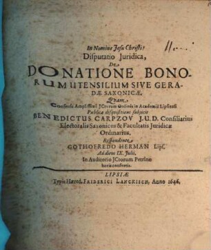 Disp. iur. de donatione bonorum utensilium, sive geradae saxonicae