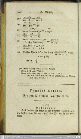 Neuntes Kapitel. Von den Binominal-Coefficienten
