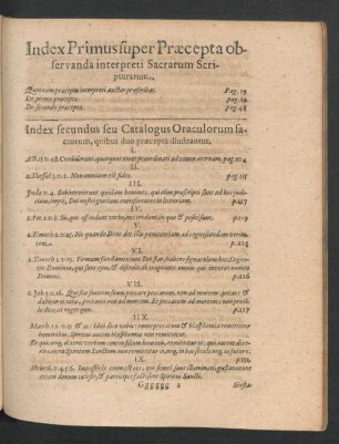 Index secundus seu Catalogus Oraculorum sacrorum