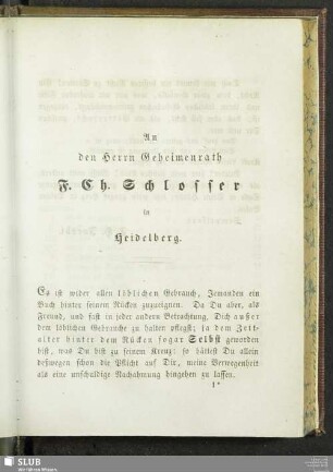 An den Herrn Geheimrath F. Ch. Schlosser in Heidelberg