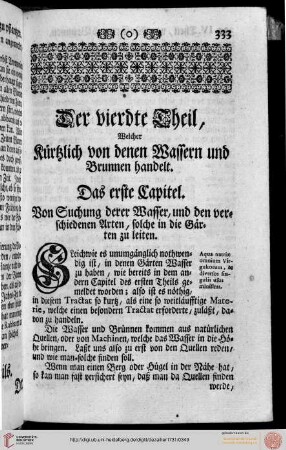 Der vierdte Theil, Welcher Kürtzlich von denen Wassern und Brunnen handelt