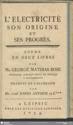 Electricité, Son Origine Et Ses Progrès : Poëme En Deux Livres