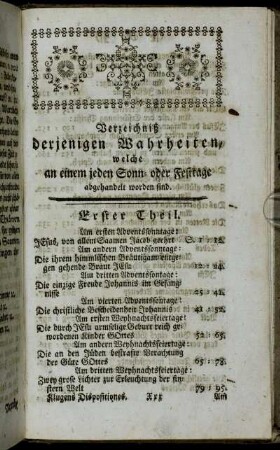 Verzeichniß derjenigen Wahrheiten, welche an einem jeden Sonn- oder Festtage abgehalten worden sind.
