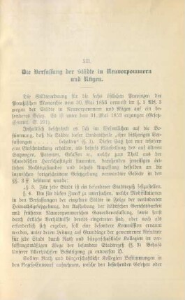 XII. Die Verfassung der Städte in Neuvorpommern und Rügen