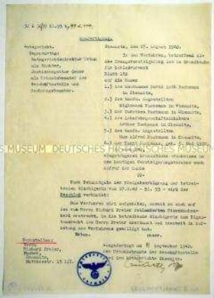 Gerichtsbeschluss zur Anerkennung des Eigentumsrechts über einen Küchenherd im Rahmen einer Zwangsversteigerung eines jüdischen Haushaltes