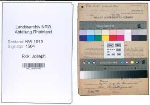 Entnazifizierung Joseph Rick , geb. 18.01.1894 (Metzger)