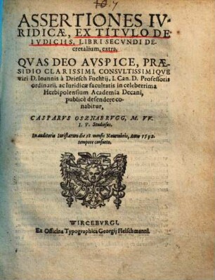 Assertiones Ivridicae, Ex Titvlo De Ivdiciis, Libri Secvndi Decretalium, extra