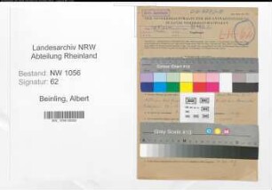 Entnazifizierung Albert Beinling , geb. 13.01.1909 (Kassierer)