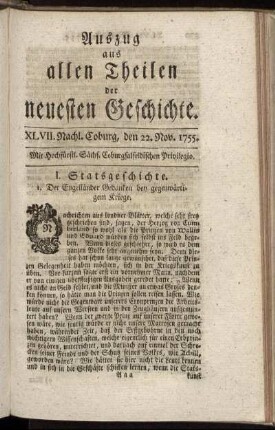 XLVII. Nachl. Coburg, den 22. Nov. 1755.