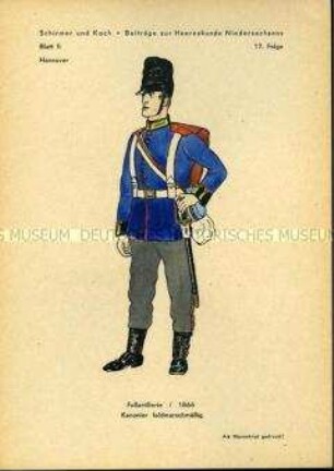 Uniformdarstellung, Kanonier der Artillerie zu Fuß, Königreich Hannover, 1866.