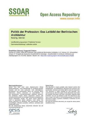 Politik der Profession: Das Leitbild der Berlinischen Architektur