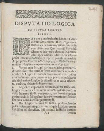 Disputatio Logica De Natura Logices.