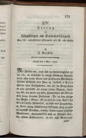 XIV. Tillæg til Afhandlingen om Dammuslingen Ro. IX. i Selskabets Skrivters 4de B. 1ste Hefte.