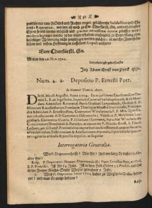 Num. 4.a. Depositio P. Ernesti Pott.