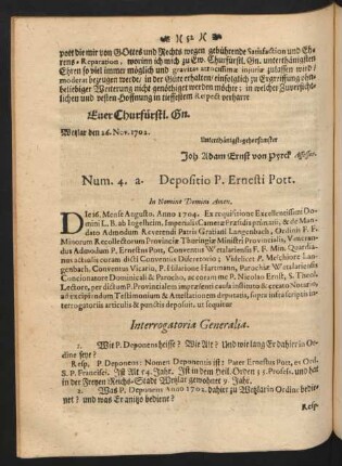 Num. 4.a. Depositio P. Ernesti Pott.