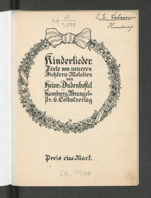 Kinderlieder : Texte von neueren Dichtern