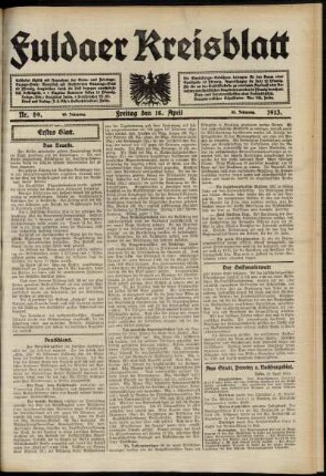 Erste Ausgabe vom Freitag, den 18. April 1913.