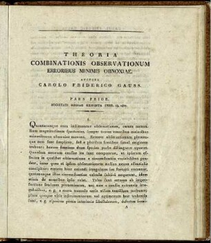 Theoria Combinationis Observationum Erroribus Minimis Obnociae.