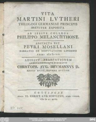 Vita Martini Lvtheri Theologi Germaniae Principis Breviter Exposita