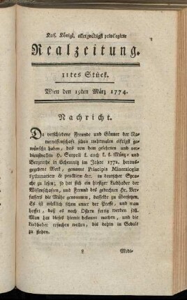 11tes Stück. Wien den 19ten März 1774.